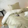 Luxo Leve Simples Estilo Nórdico Conjunto Completo de Roupa de Cama de Algodão Jogo de Quatro Peças Cor Sólida Toque de Luxo Lençol de Algodão Capa de Edredom Roupa de Cama para Quatro Estações