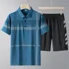 Conjunto Nuevo de Polo de Verano para Hombre Día del Padre Seda de Hielo Manga Corta Pantalón Largo Conjunto de Dos Piezas Ropa Deportiva Casual para Papá