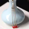 Horquilla Hanfu con Borla Colgante Semiacabado, Calidad que Conserva el Color Borla de Mariposa Romboidal, Una Borla de Nube Borgoña