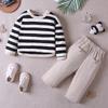 Conjunto de Roupa Infantil Elegante para Primavera e Outono 2026, Conjunto de Moletom Bebê da Moda, Roupa Infantil, Conjunto de Duas Peças Listrado para Crianças Pequenas