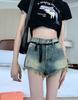 Jeans Vintage Desgastados con Dobladillo Crudo para Mujer, Shorts Rectos Delgados, Pantalones de Pierna Ancha Línea A Adelgazantes de Cintura Alta para Verano