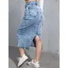2026 Jeans Transfronteiriço Americano Casual Saia Casual Azul Claro Midi Saia Primavera e Verão Jeans Stretch Jeans Simples Temu