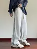 Calça de Moletom Cinza Estilo Americano Masculina Primavera Outono Inverno 2024 Nova Marca de Moda Calças Casuais Largas Retas Calças Esportivas