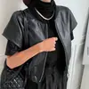 Jaqueta feminina sem mangas preta de alta costura Dongdaemun coreana, colete casaco de outono e inverno com modelagem solta