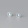 Pendientes Cuadrados Nalan de Plata de Ley S925 Incrustados con Diamantes y Aguamarina, Pendientes de Diseño Nicho Estilo Retro Artístico M08133
