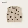 Bangxuan Huzhou Zhili Roupa Infantil Suéter para Meninas Bolinhas Colete de Tricô Infantil Blusa Gola Redonda Cardigã de Lã para Meninos