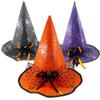 Chapéu de bruxa fantasia de Halloween adulto feminino bruxa bruxa luz encontro chapéu mágico chapéu pontudo aba grande