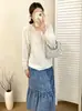 Blusa casual versátil plus size feminina, suéter de puxar, estilo outono 2026, malha solta de manga longa para mulheres plus size