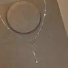 Prata de lei S925 banhada a ouro 18K, corrente de bolhas com diamante único, corrente de clavícula em Y ajustável, colar de nicho de luxo leve de alta qualidade