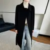 Novo casaco de lã dupla face outono e inverno para mulheres, modelo longo com gola boneca, corte solto, com cinto na cintura, casaco de lã elegante e simples