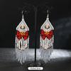 Aretes Largos de Borlas de Cuentas de Arroz Hechos a Mano Populares Europeos y Americanos Bohemia Retro Personalidad Nicho Elegantes Aretes para Vacaciones