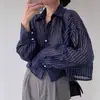 Camisa Protectora del Sol Ligera Versátil Holgada Estilo Perezoso Coreano para Mujer Manga Larga Corta Camisa de Rayas Retro 2026