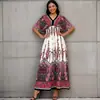 Vestido de praia de manga curta de algodão e seda com decote em V estilo étnico transfronteiriço, vestido de viagem para Tailândia, vestido floral de férias estampado de verão