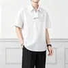 Camisa de Manga Corta Sencilla para Hombre Estilo Hong Kong, Camisa Delgada Holgada de Verano de Alta Gama, Top Casual Negro Fresco