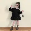 Vestido Moletom Manga Longa para Meninas 2025 Outono Novo Estilo Coreano Tendência Vestido com Barra de Pétalas para Bebês