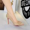 8351-K202 Zapatos de Tacón Alto Franceses para Mujer, Boca Baja, Hebilla Metálica de Pedrería a la Moda y Versátil, Tacón de Aguja, Punta Fina, Zapatos de Charol
