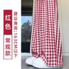 Pantalones de Cuadros Rojos de Algodón y Lino para Mujer Verano 2025 Nuevos de Cintura Alta Ajustados Sueltos Caídos Estilo Casual Perezoso de Pierna Ancha