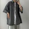 Chaqueta de Manga Corta, Camisa de Mezclilla de Manga Corta, Camisa Casual Holgada de Diseño Estilo Hong Kong Estilo Japonés de Marca de Tendencia para Hombre de Verano