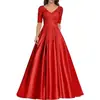 Vestido de Noche Formal Europeo y Americano Comercio Exterior Vestido Largo Formal de Noche Aplique de Encaje Vestido de Graduación Manga Corta Vestido para Madrina de Boda Mujer