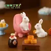 Adornos de paisaje en miniatura, pasteles de luna de conejo de jade, figuras de animales de dibujos animados lindas, pequeñas manualidades de resina para el Festival del Medio Otoño, adornos de conejito