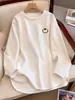 Camiseta de Manga Larga con Dobladillo Curvo de Longitud Media para Mujer, Camiseta Base Interior para Primavera, Otoño e Invierno, Top Holgado Adelgazante