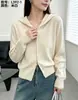 Cardigan de Tricô com Capuz e Zíper TO 392-1 Suéter Cardigan de Tricô Feminino Outono Inverno Casual Outerwear Top