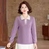 Camisa básica de otoño para madre con cuello camisero y colores contrastantes, nuevo estilo 2026, camiseta de moda para primavera y otoño para mujeres de mediana edad y mayores