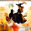 Colgante de ventana de vidrio emplomado acrílico 2D de bruja vintage transfronterizo decoración de Halloween para casa, balcón, jardín, colgante, regalo