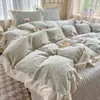 2026 Novo Estilo Algodão Puro Acabamento em Renda Cobertor de Cama Puro Algodão Conjunto de Colcha de Quatro Peças