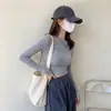 Camiseta Básica Redonda Corta para Mujer, Estilo Otoño e Invierno, Crop Top Sexy Ajustado, Adecuada para Chicas Jóvenes, Camiseta de Manga Larga