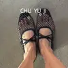 Primer Encuentro con Zapatos de Malla con Pedrería Estilo Coreano, de Tira Única y Escote Bajo para Mujer, Zapatos Planos Mary Jane Cuadrados con Diseño Hueco para Primavera y Verano