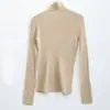 Preço Especial, Sem Devoluções ou Trocas Camisa Base Manga Longa Gola Alta Fina em Lã Pura Peça Única para Mulheres, Suéter de Tricô Slim Fit