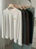 ¡Camiseta de manga larga bordada con calabaza para mujer! Camiseta Básica Casual de Algodón Cepillado de Color Sólido Versátil para Otoño e Invierno, Aspecto Adelgazante, Cuello Redondo