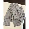 Conjunto de Pijama Feminino Estilo Coreano com Estampa de Laços, Alças Finas, Manga Longa e Calça Longa para Outono
