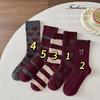 Calcetines Slouch Rojos Ankora para Niñas Estilo Coreano de Moda con Encaje, Calcetines Versátiles de Media Pantorrilla Dulces para Bebés y Niños, Cómodos