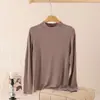Camiseta básica de punto modal para mujer con cuello semi-alto, adecuada para otoño e invierno, de manga larga, cuello medio, top cálido