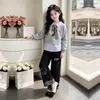 Conjunto de Dos Piezas para Niña 2026: Sudadera Elegante Delgada de Manga Larga con Cuello Solapa y Pantalones Anchos Holgados para Primavera y Otoño