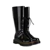 Tamanhos 35-48 Botas Femininas de Salto Médio para Outono e Inverno, Sapatos Femininos de Couro Patente Cross-Border, Bico Redondo, Sola Grossa, Impermeáveis, Plataforma, Botas Femininas Europeias e Americanas
