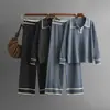 Conjunto de Malha Duas Peças Casual Fashion com Lapela Contrastante, Cintura Alta e Corte Slim - Lançamento Outono/Inverno 2024 Europeu e Americano