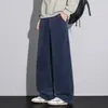 Novas calças casuais masculinas de outono e inverno no estilo old money com textura jacquard de padrão de bambu, calças de malha wide leg semi-elásticas e com bom caimento