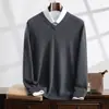 Suéter Tricô Masculino Kang Sai Ni Outono/Inverno Fino Gola V 100% Caxemira Pura Cor Sólida Moderno Slim Fit Quente
