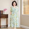 Vestido de seda de algodón para madres de mediana edad y ancianas, para mujer de 50 años, 60, abuela, ropa de verano, algodón artificial, manga corta, talla grande, estampado, falda larga
