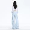 Início do outono Design Sense Cintura Alta Solto Perna Reta Perna Larga Calças Design Sense Playful Sky Blue Trailing Jeans Mulheres