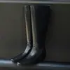 Botas de Cavaleiro de Couro Femininas Botas de Cano Alto Outono e Inverno Novas Couro Genuíno Bico Quadrado Salto Alto Grosso Botas Acima do Joelho Botas Retas Femininas