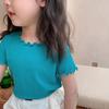 Camiseta Casual de Seda de Hielo de Manga Corta para Niñas Verano Nuevo Estilo Coreano Top con Borde de Oreja para Bebés Niñas Media Manga Combinable