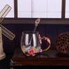 Ventas directas de fábrica taza de gran barriga de crisantemo rosa taza de corte en frío aleación de zinc resistente a altas temperaturas taza de flor vidrio esmaltado