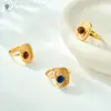 Anel Aberto Quadrado Geométrico Criativo Dourado Escovado Liga de Cobre Galvanizado a Ouro Real Pedra Natural Banda de Anel Ajustável