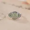 Novo Estilo Luxo Leve Jade Hetian Natural Prata Tailandesa Jade de Água Clara Jaspe Padrão Redondo Estilo Chinês Anel para Mulheres