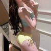 Traje de baño de tres piezas dividido casual de doble color para vacaciones, top de tubo con cuello para mujer, bikini sexy de chica hot, traje de baño para aguas termales