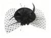 Gorro vintage de lana sintética con horquilla de flores y plumas de perla con lunares negros, gorro grande de malla